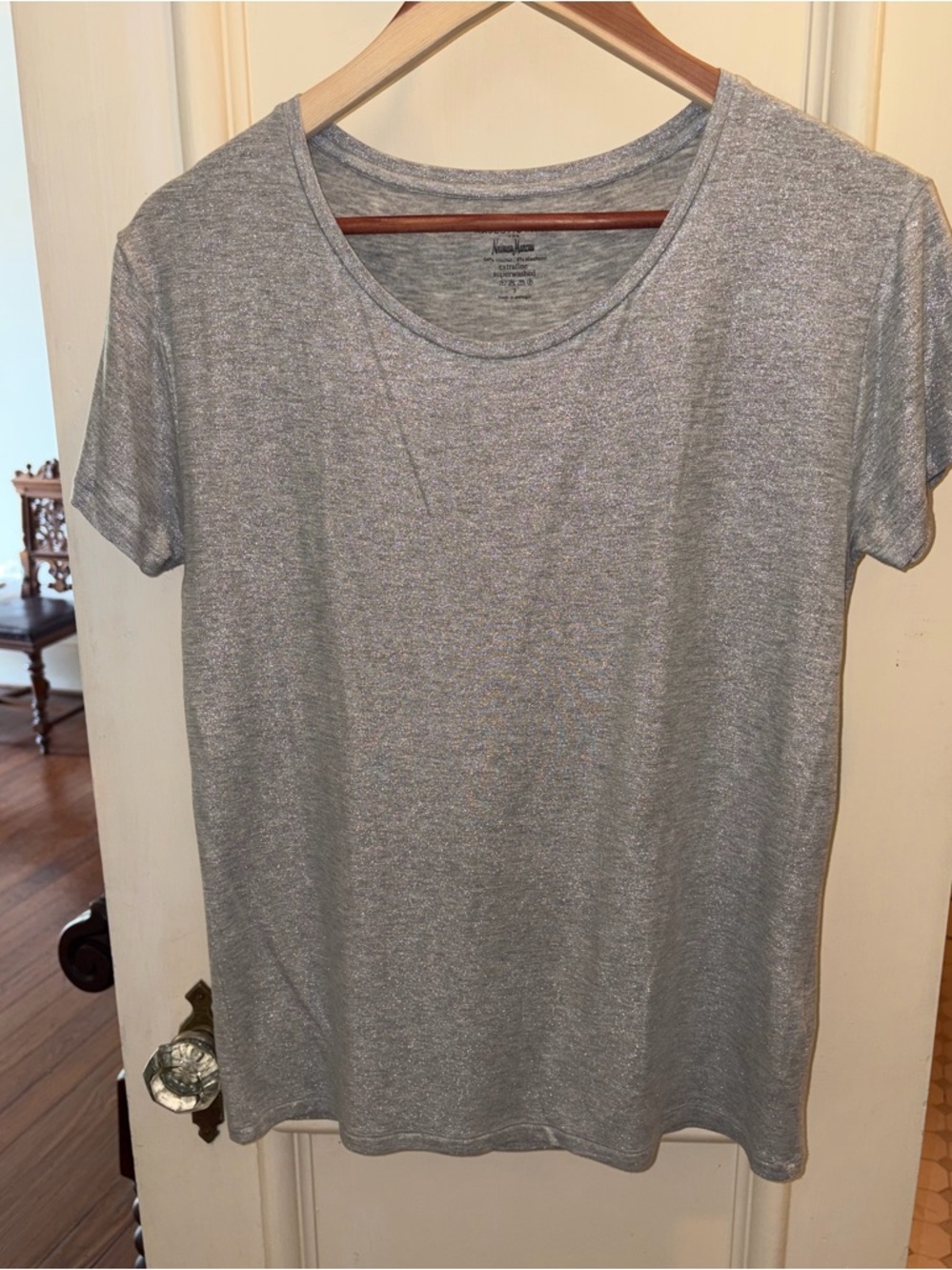 Neiman Marcus Silver Scoop Neck Short Sleeve Tee